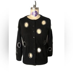 Marc By Marc Jacobs Black Circle Cutout Metallic Silver Backside Wool Cardigan S